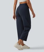 High Waisted Barrel Leg Casual Trousers with Pockets — Midnight Blue — view 2