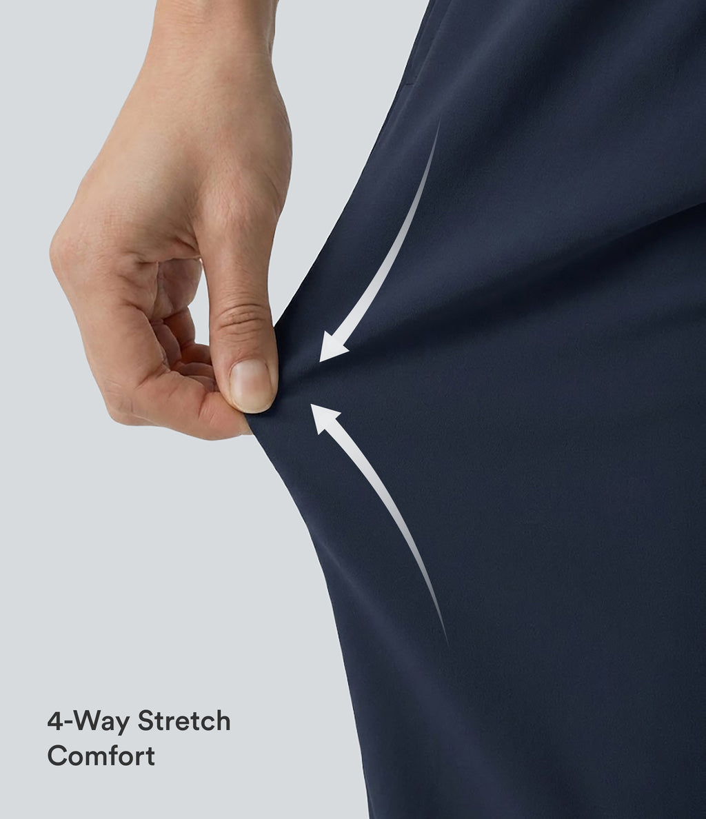 High Waisted Barrel Leg Casual Trousers with Pockets — Midnight Blue — view 5