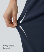 High Waisted Barrel Leg Casual Trousers with Pockets — Midnight Blue — view 5