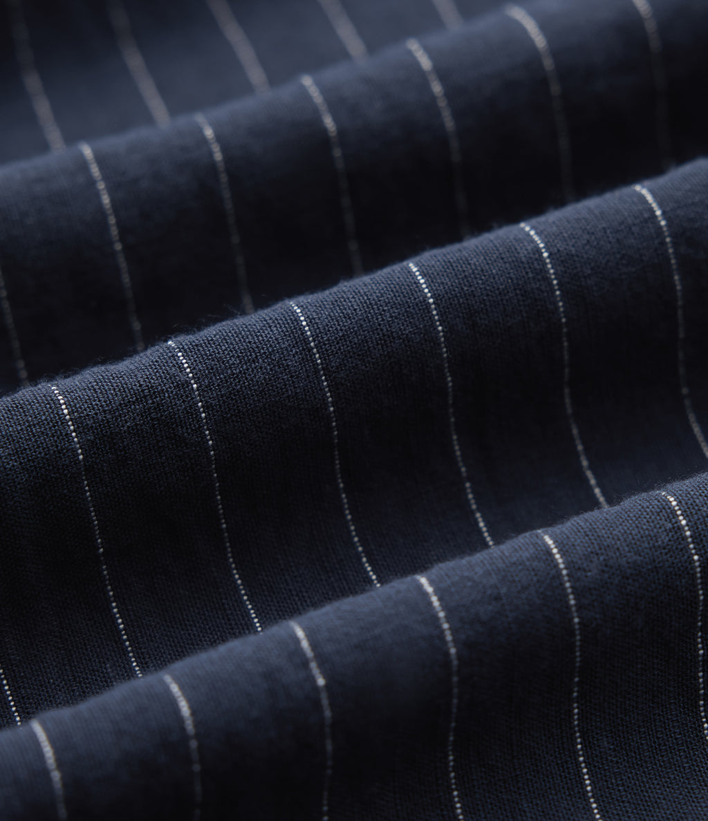 High Waisted Stripes Work Baggy Trousers with Pockets — Deep Blue Stripe — view 7