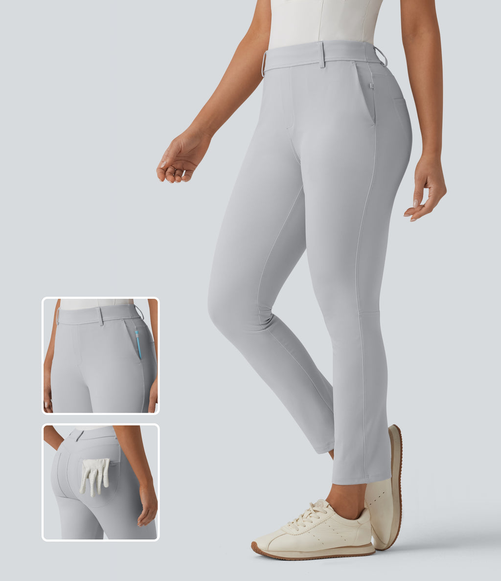 Mid Rise Quick Dry Golf Slim Trousers-Golf Tee Pocket-UPF40+ — Quiet Gray — view 1