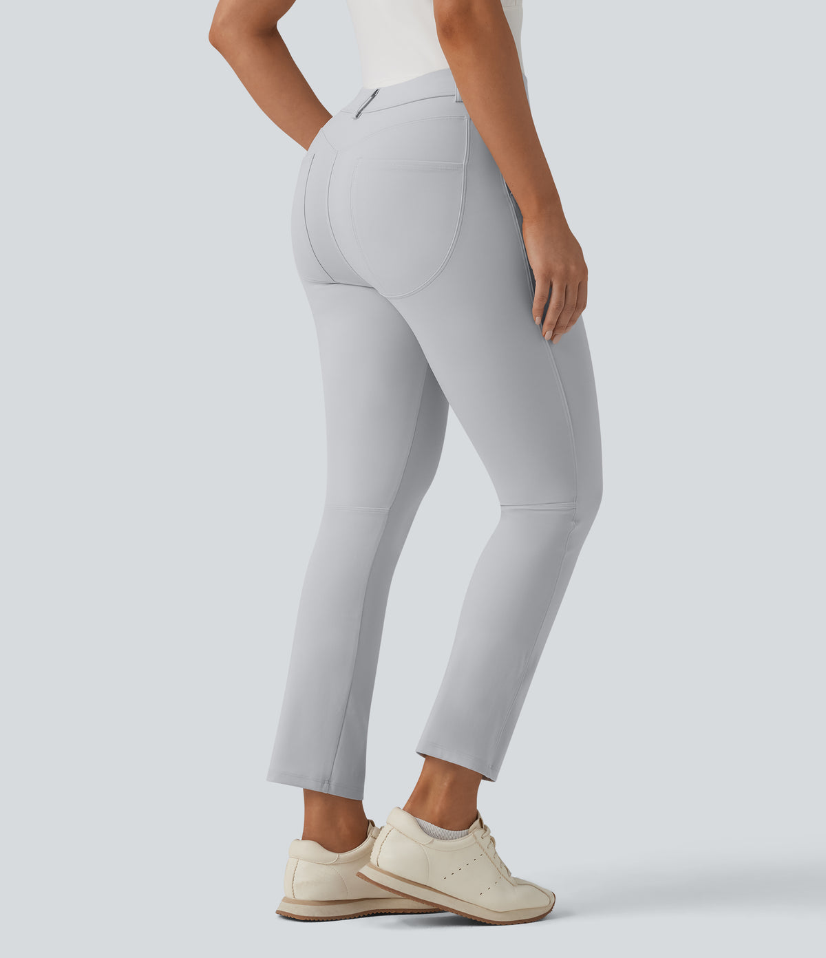 Mid Rise Quick Dry Golf Slim Trousers-Golf Tee Pocket-UPF40+ — Quiet Gray — view 2
