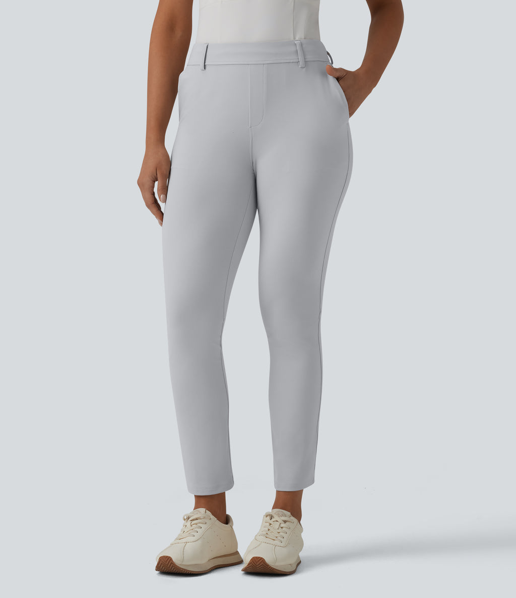 Mid Rise Quick Dry Golf Slim Trousers-Golf Tee Pocket-UPF40+ — Quiet Gray — view 3