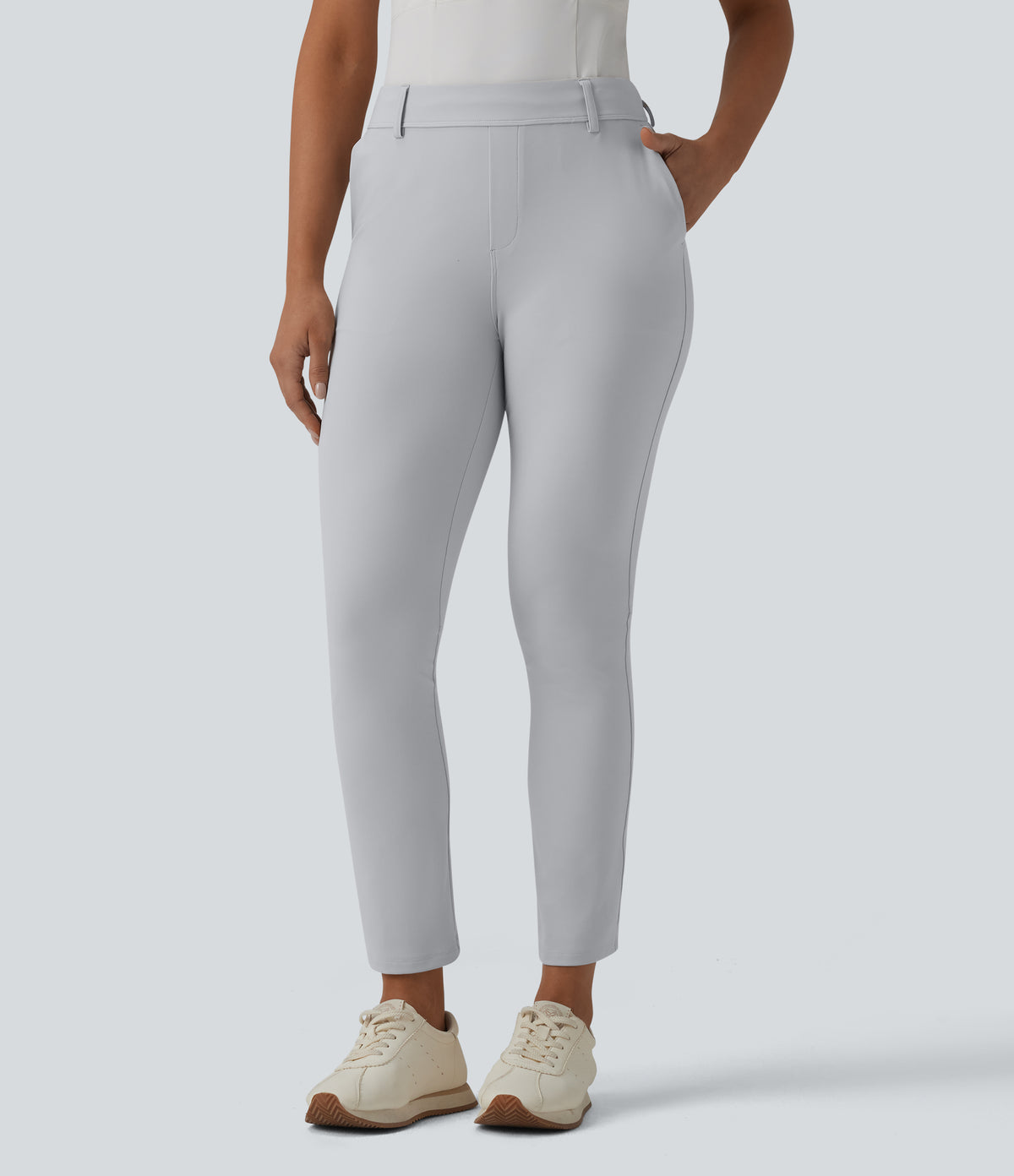 Mid Rise Quick Dry Golf Slim Trousers-Golf Tee Pocket-UPF40+ — Quiet Gray — view 3