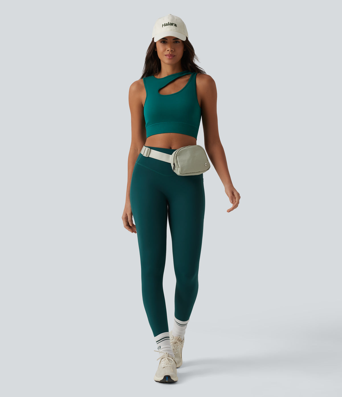 OneForm Seamless Flow Cut-Out Built-in Bra Yoga Tank Top — Storm — view 6