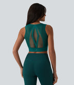 OneForm Seamless Flow Cut-Out Built-in Bra Yoga Tank Top — Storm — view 4