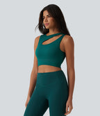 OneForm Seamless Flow Cut-Out Built-in Bra Yoga Tank Top — Storm — view 3