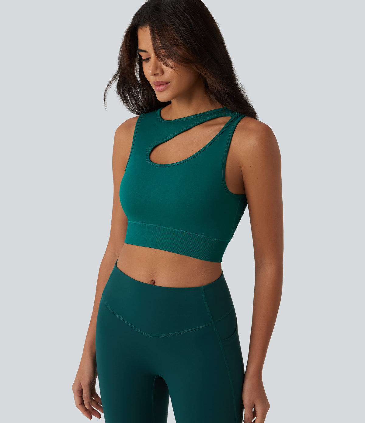 OneForm Seamless Flow Cut-Out Built-in Bra Yoga Tank Top — Storm — view 5