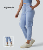 Airy Mid Rise Drawstring InstantCool Workout Cargo Trousers with Pockets-UPF50+ — Chambray Blue — view 1