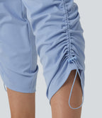 Airy Mid Rise Drawstring InstantCool Workout Cargo Trousers with Pockets-UPF50+ — Chambray Blue — view 6