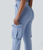 Airy Mid Rise Drawstring InstantCool Workout Cargo Trousers with Pockets-UPF50+ — Chambray Blue — view 5
