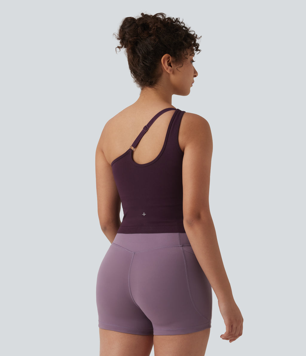 OneForm Seamless Flow One Shoulder Built-in Bra Yoga Tank Top — Fig — view 2