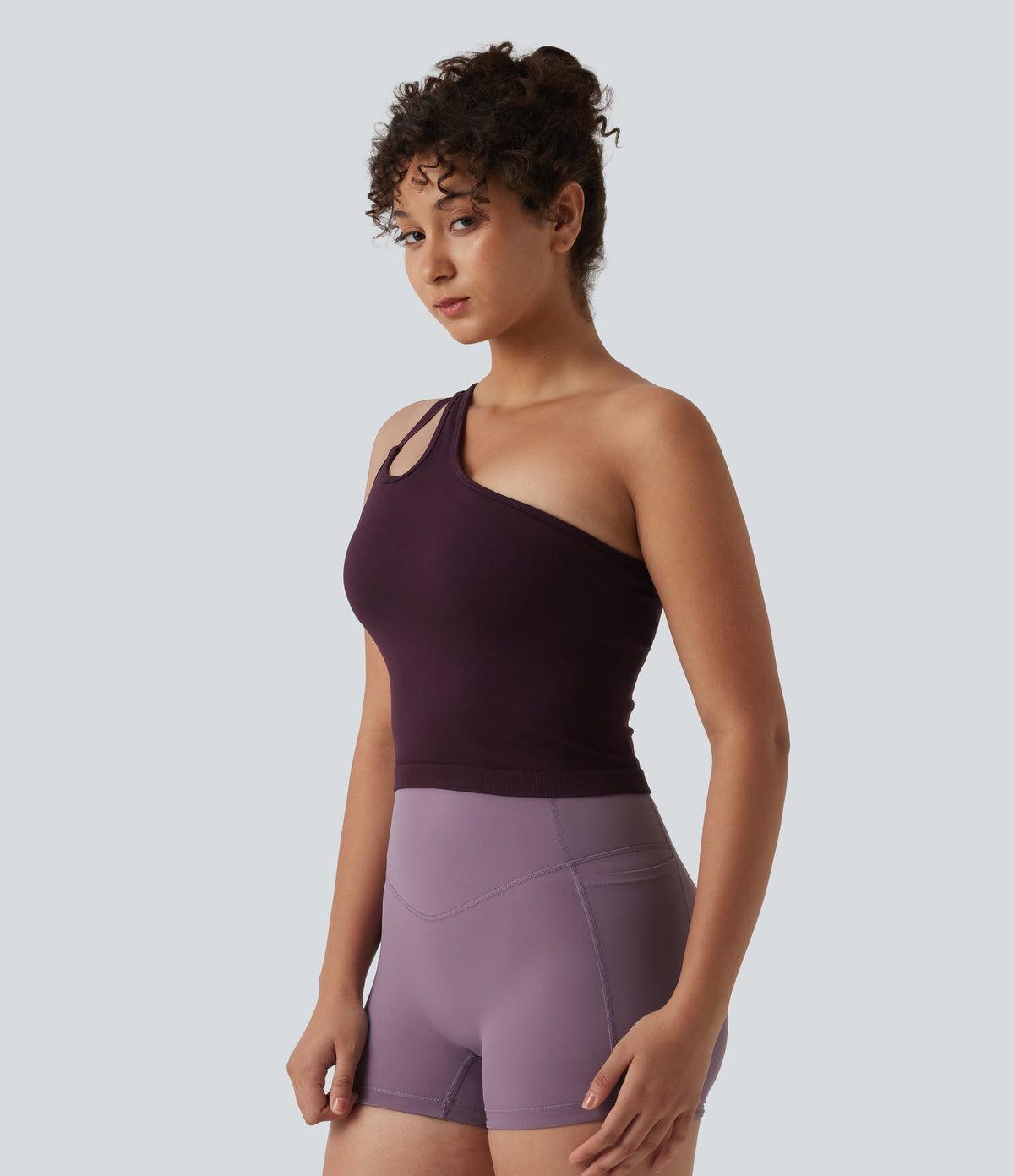 OneForm Seamless Flow One Shoulder Built-in Bra Yoga Tank Top — Fig — view 3