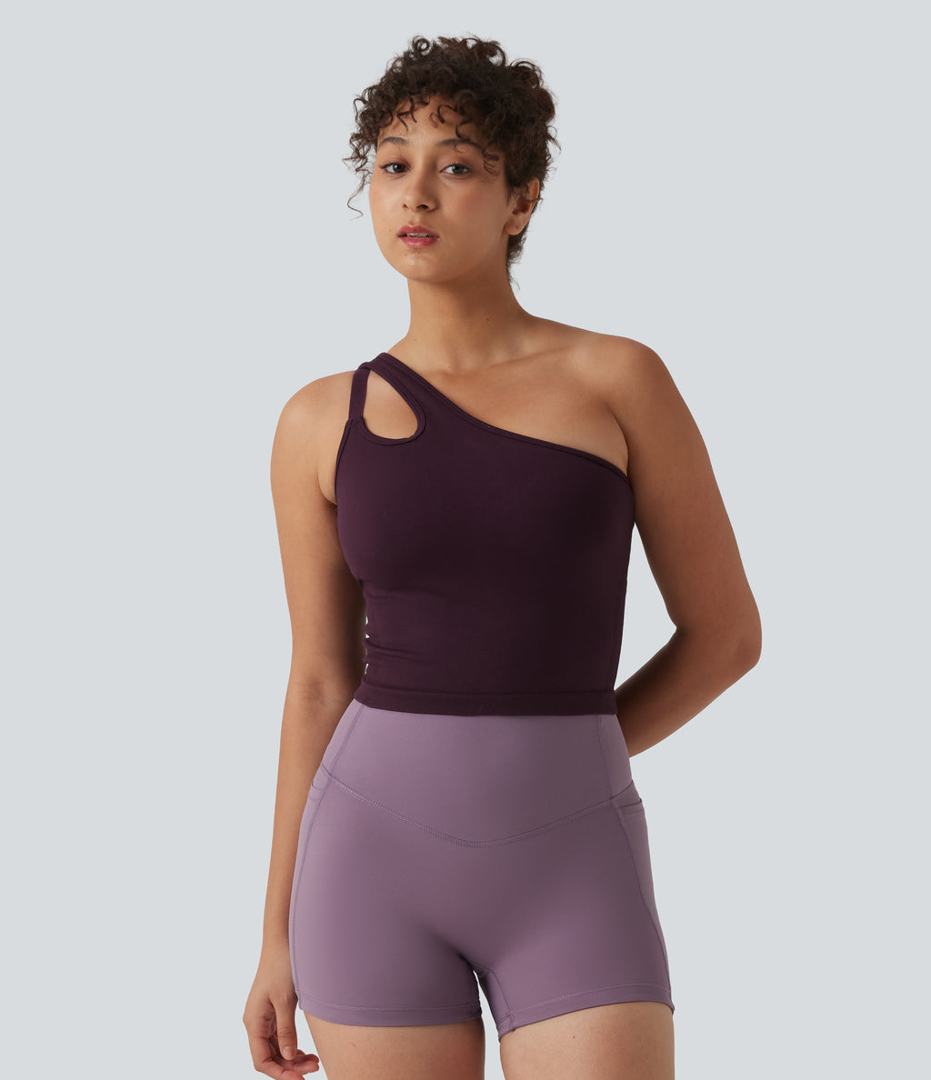 OneForm Seamless Flow One Shoulder Built-in Bra Yoga Tank Top — Fig — view 4