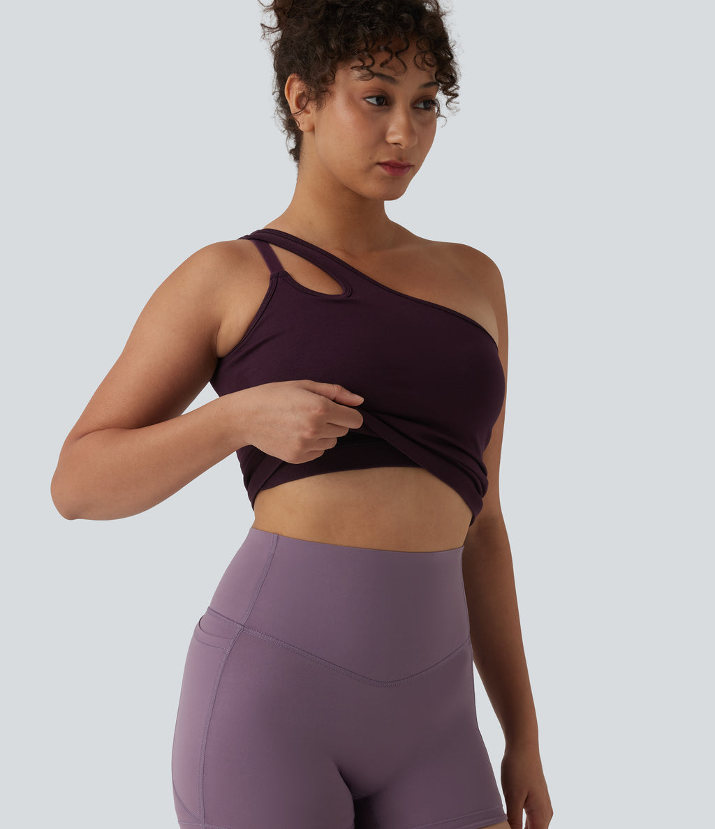 OneForm Seamless Flow One Shoulder Built-in Bra Yoga Tank Top — Fig — view 5