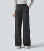 High Waisted Straight Leg Plaid Work Trousers with Pockets — Shade Check — view 1