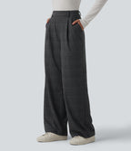 High Waisted Straight Leg Plaid Work Trousers with Pockets — Shade Check — view 3
