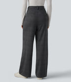 High Waisted Straight Leg Plaid Work Trousers with Pockets — Shade Check — view 2