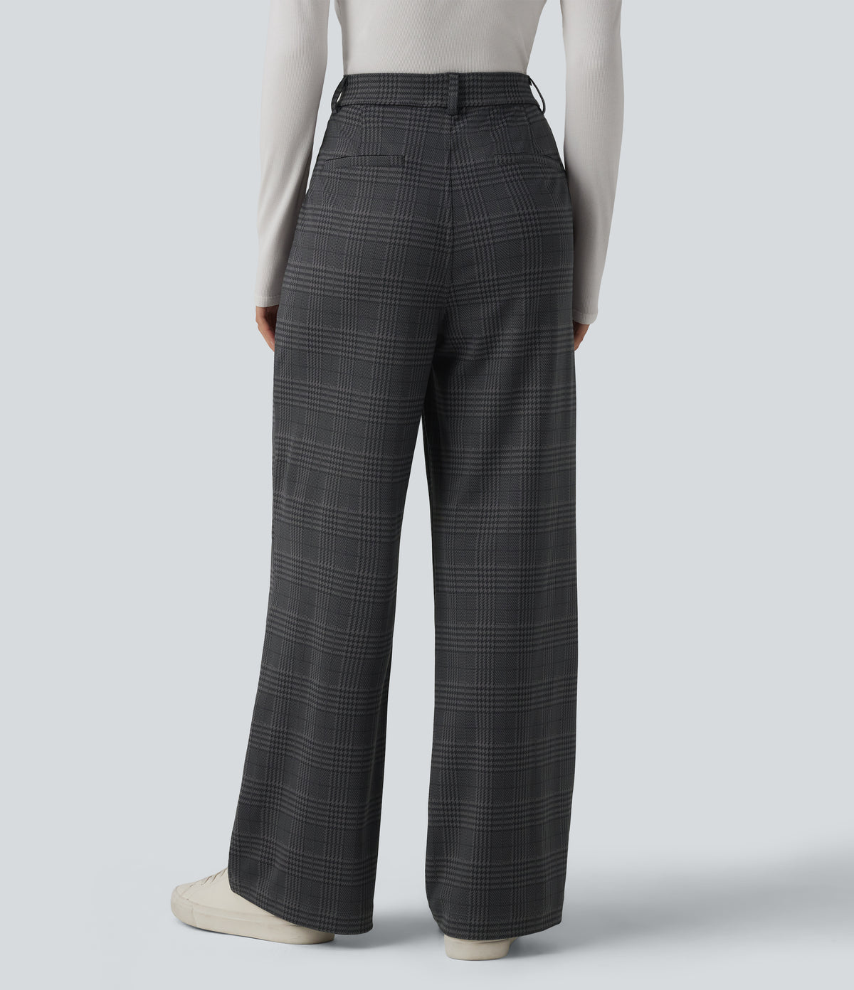 High Waisted Straight Leg Plaid Work Trousers with Pockets — Shade Check — view 2