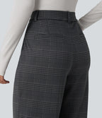 High Waisted Straight Leg Plaid Work Trousers with Pockets — Shade Check — view 4