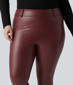 High Waisted Stretchy PU Fleece Casual Plus Size Leggings with Pockets — Andorra — view 6