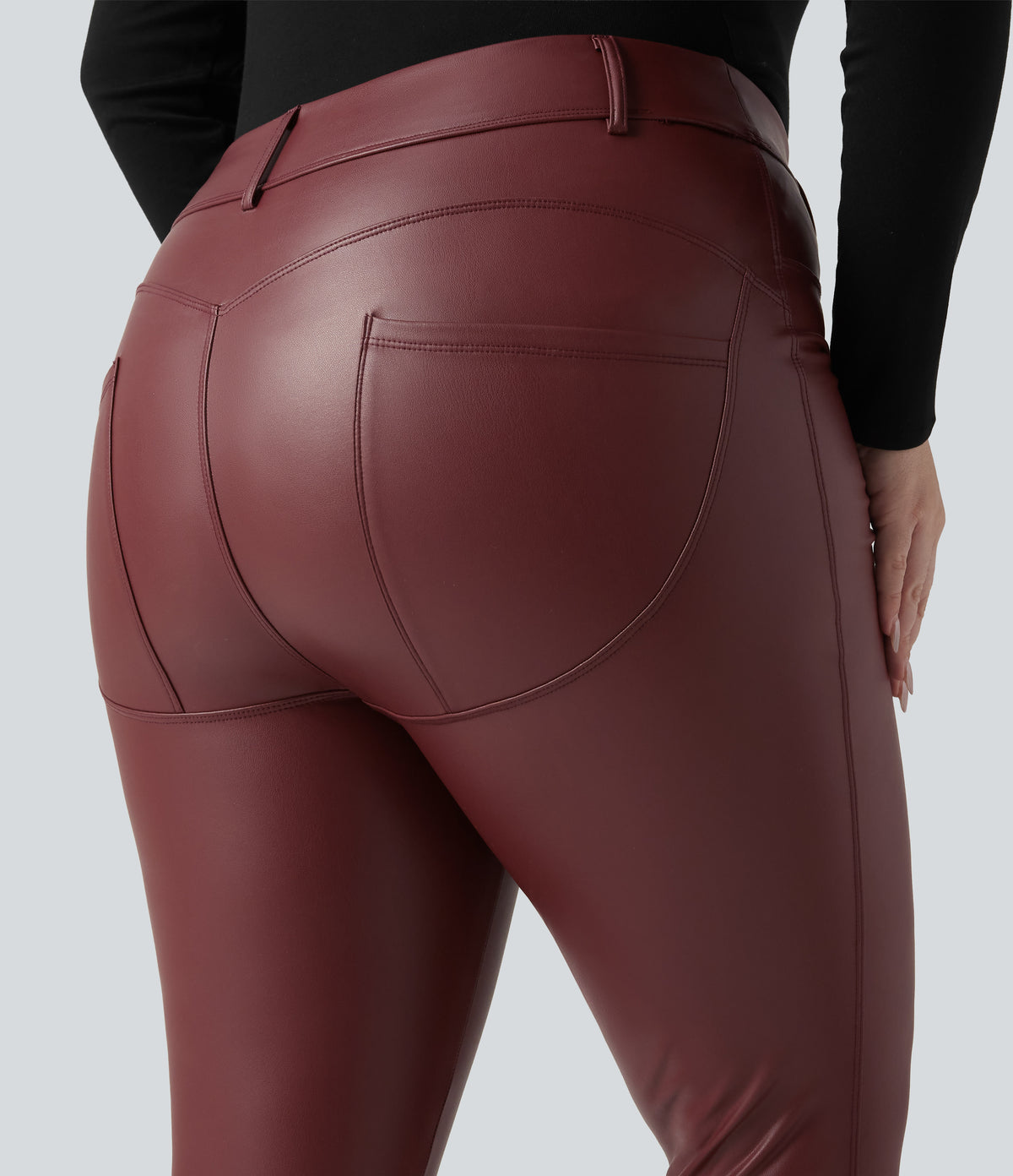 High Waisted Stretchy PU Fleece Casual Plus Size Leggings with Pockets — Andorra — view 5