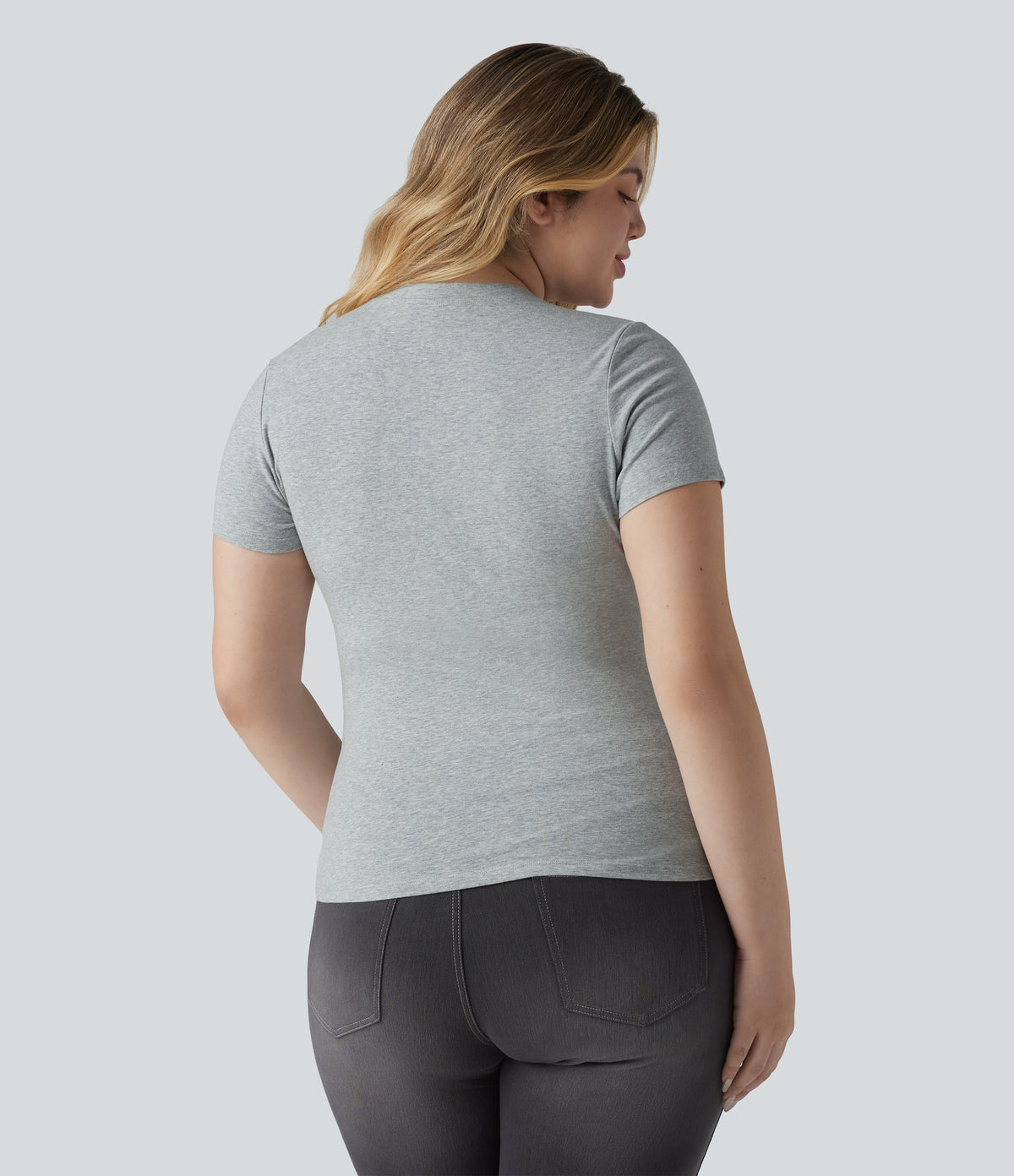 Cotton Jersey Henley Short Sleeve Ultra-slim Casual Plus Size T-Shirt — Urban Mist — view 2