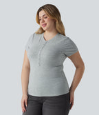 Cotton Jersey Henley Short Sleeve Ultra-slim Casual Plus Size T-Shirt — Urban Mist — view 3