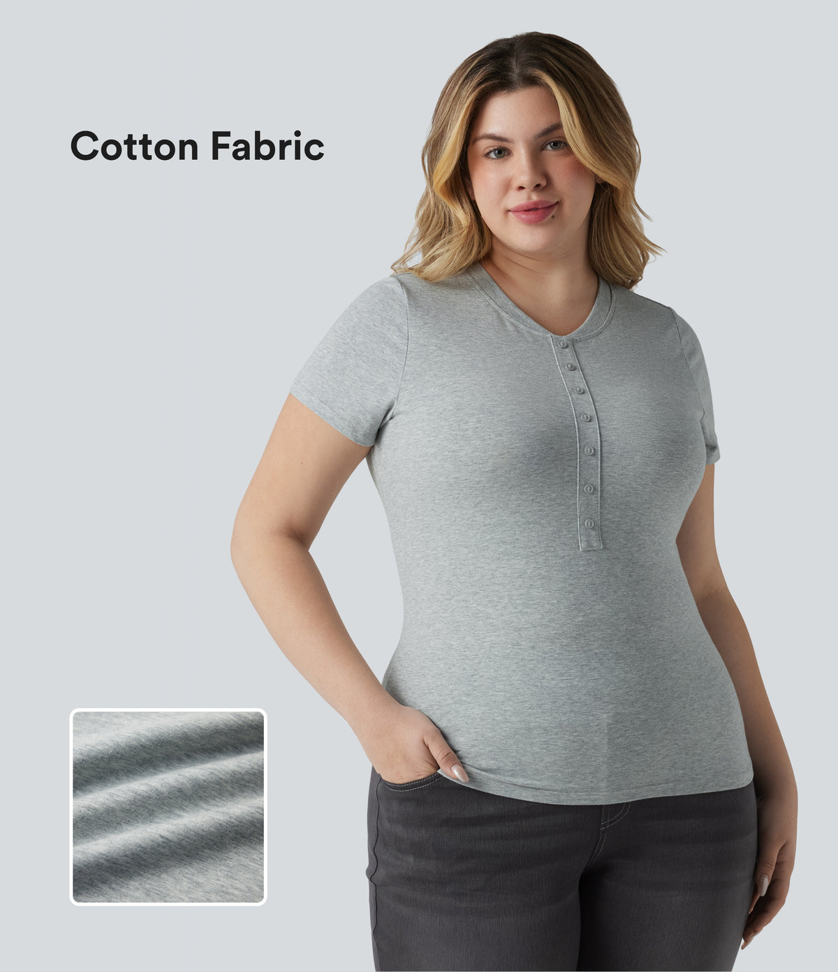 Cotton Jersey Henley Short Sleeve Ultra-slim Casual Plus Size T-Shirt — Urban Mist — view 1