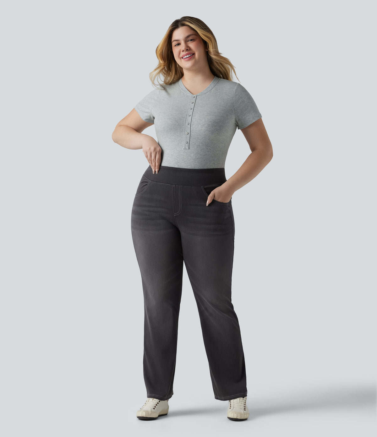 Cotton Jersey Henley Short Sleeve Ultra-slim Casual Plus Size T-Shirt — Urban Mist — view 5