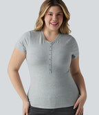 Cotton Jersey Henley Short Sleeve Ultra-slim Casual Plus Size T-Shirt — Urban Mist — view 4
