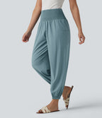 Ultra High-Waist Shirred Quick Dry Resort Joggers with Pockets — Stone Blue — view 3