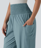 Ultra High-Waist Shirred Quick Dry Resort Joggers with Pockets — Stone Blue — view 4