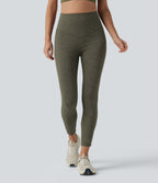 High Waisted Tummy Control Washed Workout Leggings with Pockets — Deep Tea Green — view 2