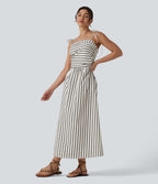 Lace Up Stripe Midi Slip Dress with Pockets — White Black Stripe — view 3