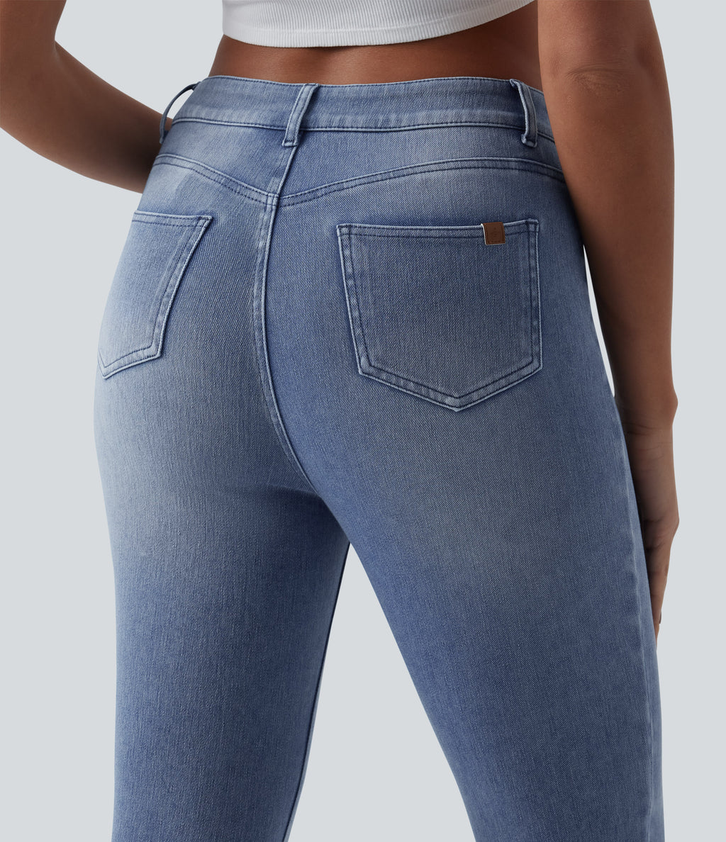 Mid Rise Casual Skinny Jeans with Pockets — Powder Blue Denim — view 5