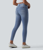 Mid Rise Casual Skinny Jeans with Pockets — Powder Blue Denim — view 3