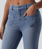 Mid Rise Casual Skinny Jeans with Pockets — Powder Blue Denim — view 4
