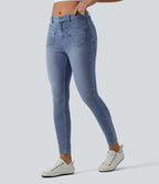 Mid Rise Casual Skinny Jeans with Pockets — Powder Blue Denim — view 1