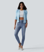 Mid Rise Casual Skinny Jeans with Pockets — Powder Blue Denim — view 6