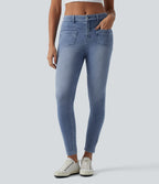Mid Rise Casual Skinny Jeans with Pockets — Powder Blue Denim — view 2