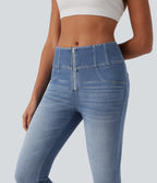 Mid Rise Zipper Tummy Control Casual Skinny Jeans with Pockets — Blue Jasper Denim — view 5