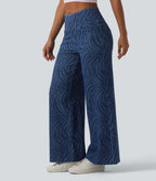 Mid Rise Tummy Control Zebra Stripe Casual Wide Leg Jeans with Pockets — Zebra Stripe - Medium Dark Blue — view 3