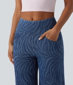 Mid Rise Tummy Control Zebra Stripe Casual Wide Leg Jeans with Pockets — Zebra Stripe - Medium Dark Blue — view 4