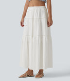 Mid Rise Flowy Maxi Skirt — White — view 3