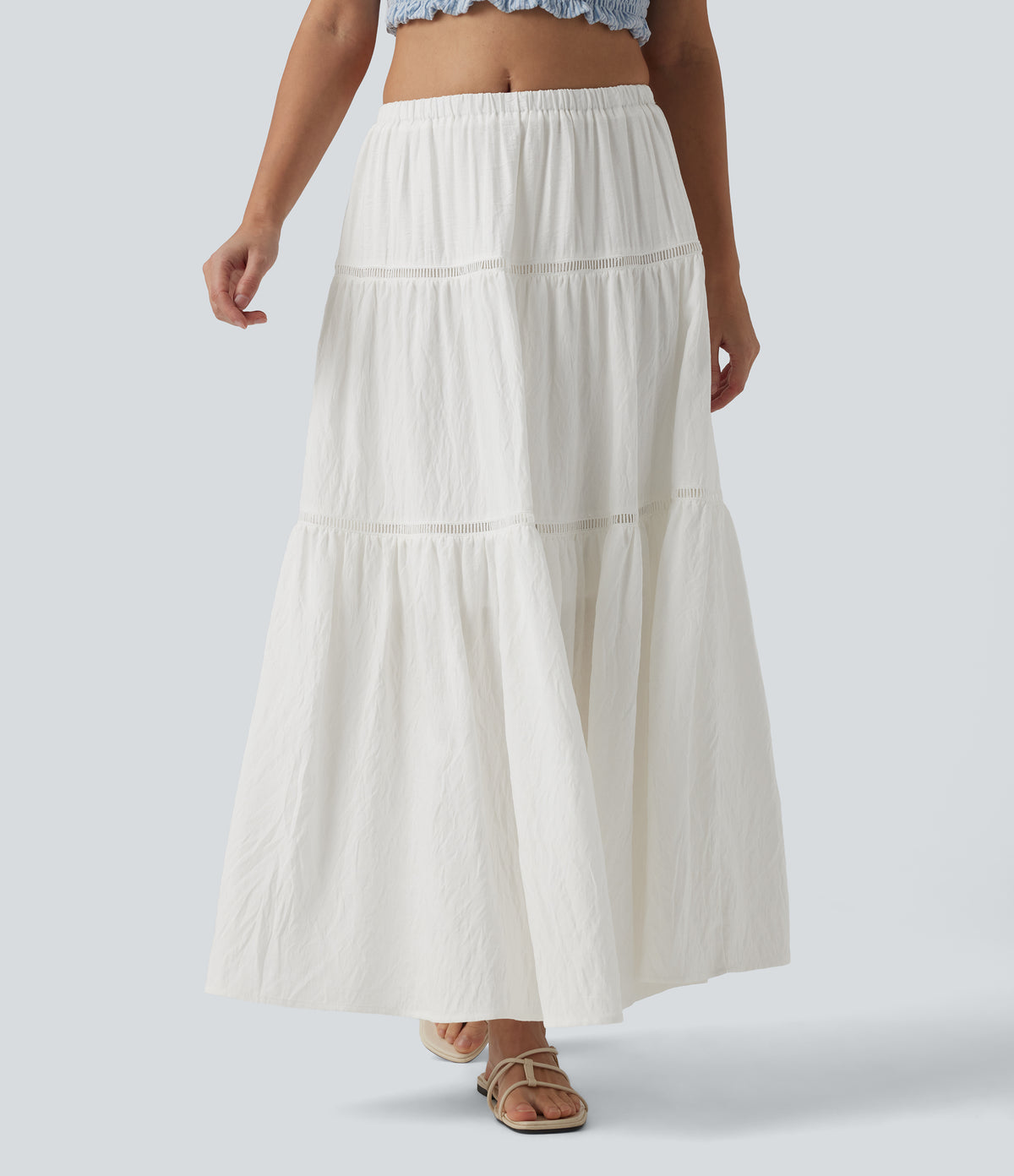 Mid Rise Flowy Maxi Skirt — White — view 1