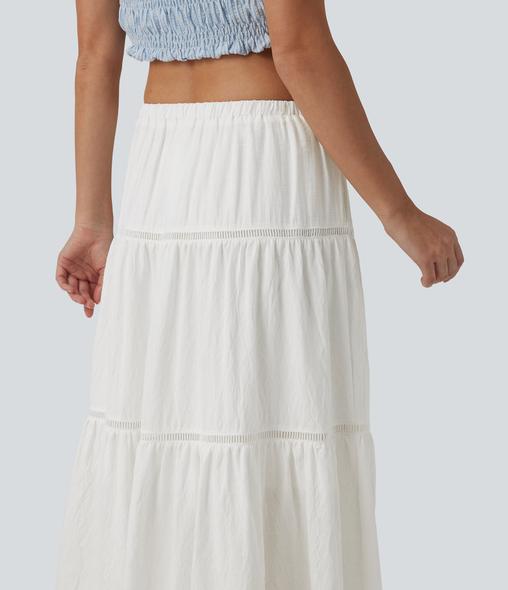 Mid Rise Flowy Maxi Skirt — White — view 5