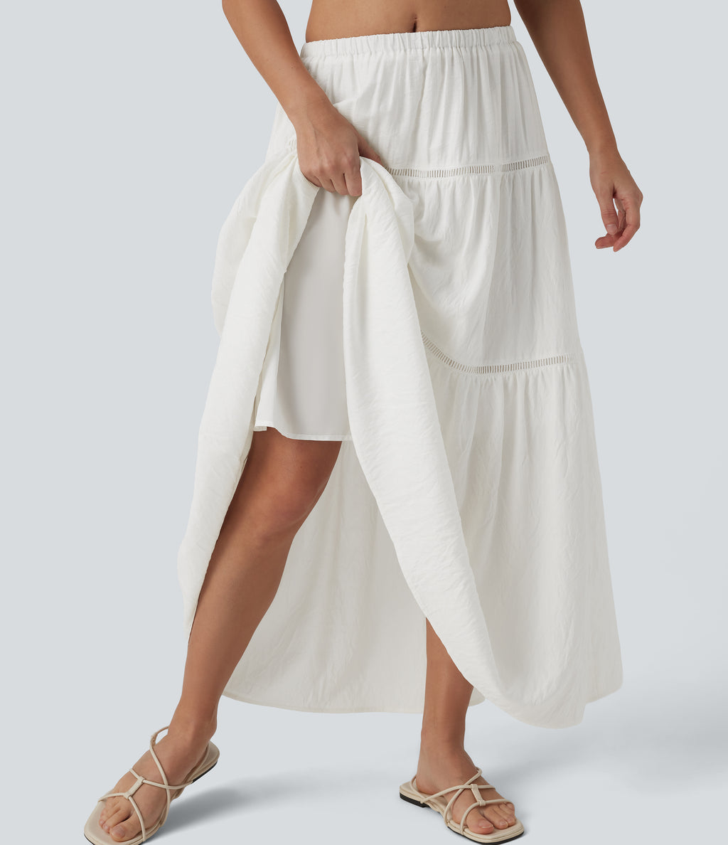 Mid Rise Flowy Maxi Skirt — White — view 4
