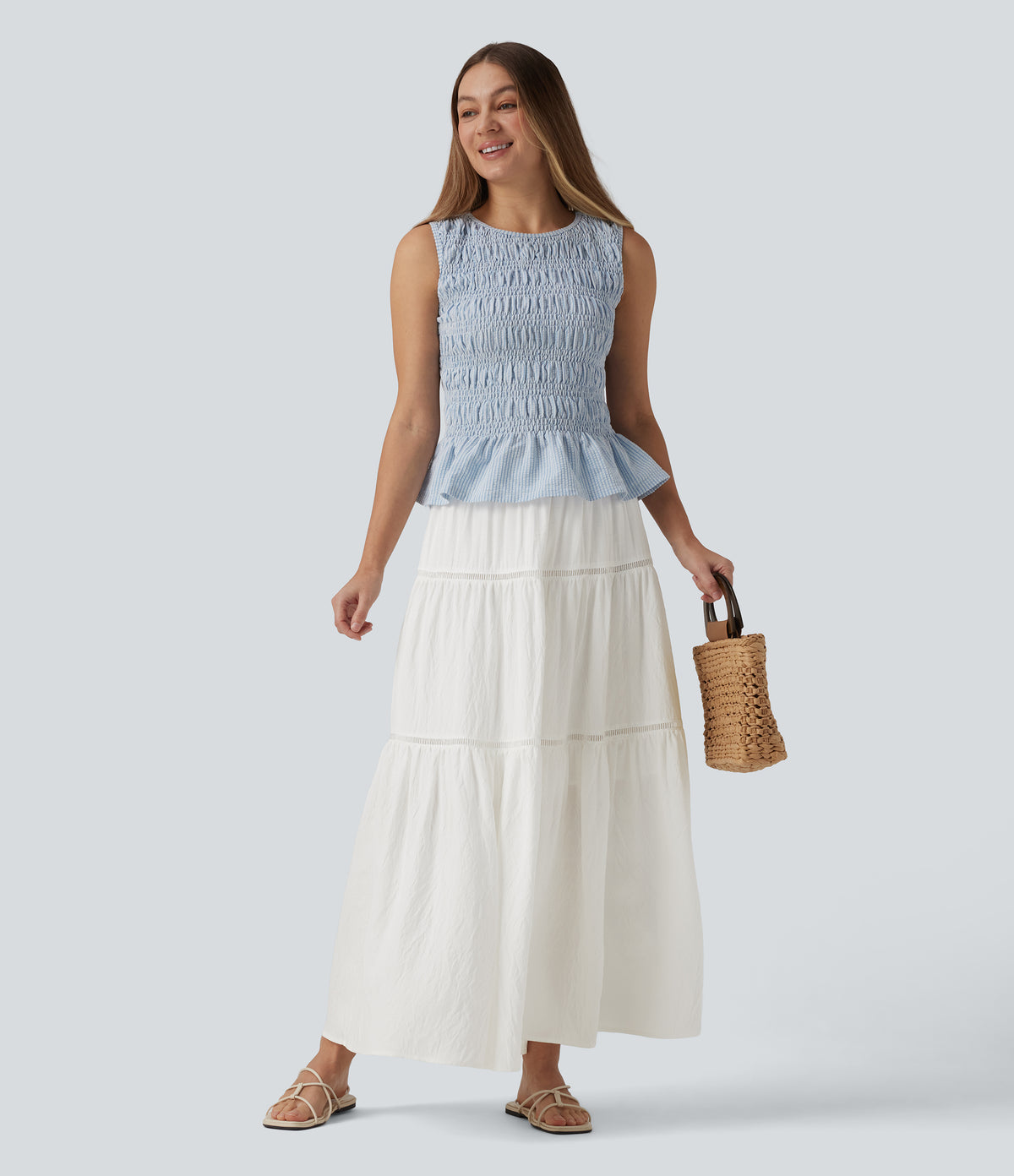 Mid Rise Flowy Maxi Skirt — White — view 6