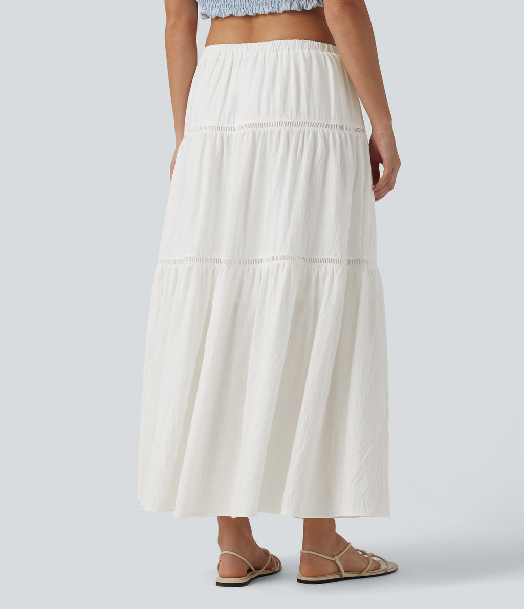 Mid Rise Flowy Maxi Skirt — White — view 2
